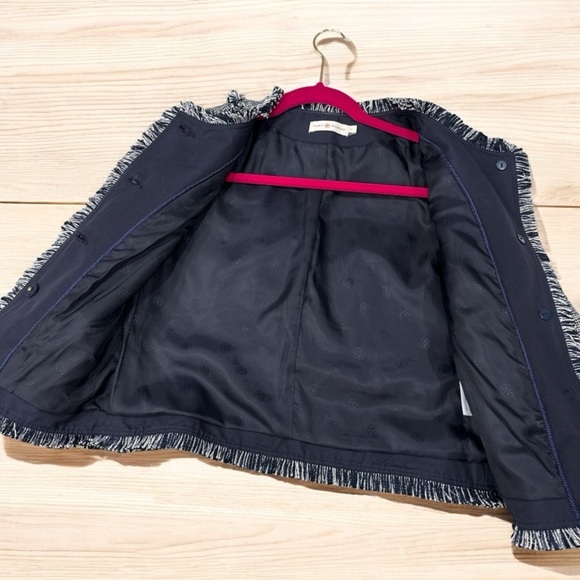 Tory Burch Cream Blue Tweed Jacket Cropped size 0 - Picture 10 of 14